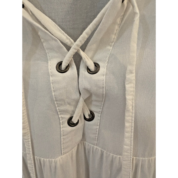 Umgee Womens Cream Split Neck Tie Blouse Medium Boho Peasant - Picture 4 of 4